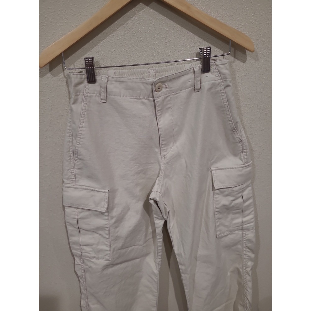 Uniqlo Wide Straight Cargo Pant Elastic back 100% cotton beige Women SZ XS 24-25 - Picture 2 of 9